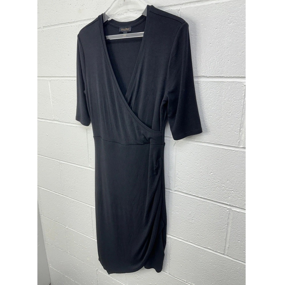 Goldray Dress Black Ribbed Faux Wrap Asymmetrical / Womens Medium